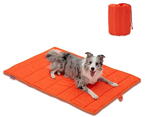 BDEUS Travel Dog Bed, Outdooor Camping Pet Mat, Portable Place Mat with Handle, Easy to Clean, Waterproof & Portable and Odor Resistant Pet Cooling Pad (Large 43 x 25, Orange)