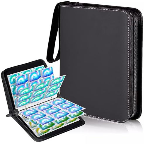 Sammelkarten album,900 Karten sammelalbum,9 Taschen,50 Seiten,wasserfeste PU-Karten Sammelmappe mit Reißverschluss,Sammelkartenordner zum Sammeln von TCG-Karten,für Jungen und Mädchen (Schwarz)