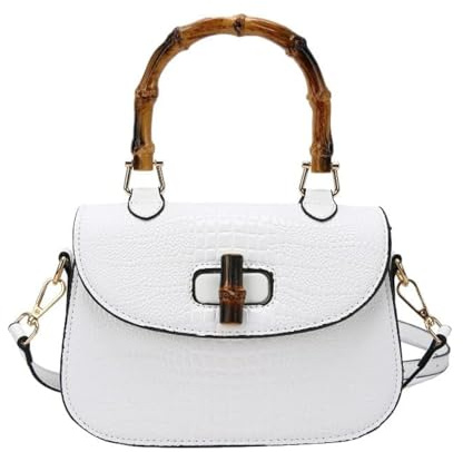 Women Handbag artificial leather Bamboo Top handle Crossbody bag Elegant Purse Evening bag Gift for Women Handmade (white)