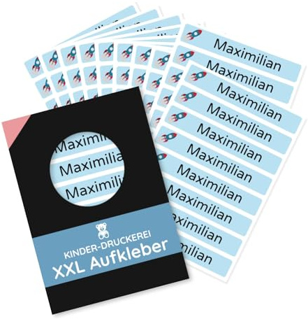 80 Stück personalisierte Namensaufkleber 100x15 mm (10 Bögen) - Spülmaschine geeignet/Wasserfest/Kratzfest für Innen und Außen (Blau, 80 Stück)