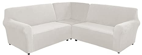 Sectional Corner Sofa Covers 5 Seat L-Shaped Sectional Couch Sofa Slipcovers Velvet L Shape Sofa Cover,Stretch Soft Washable Furniture Sofa Protector for 5-Seater Corner Sofa(White,5-Seater)