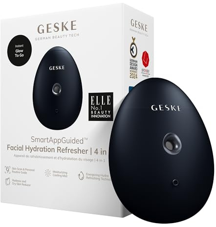 GESKE | SmartAppGuided™ Facial Hydration Refresher | 4 en 1 | Pulverizador | Vaporizador | Aspersión de agua | Bruma facial | Dispositivo de limpieza facial | Cosméticos | Brillo Natural
