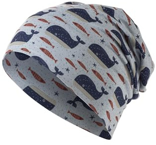 Sterntaler Beanie Jersey Wal Druck - Kindermütze aus Flammgarnjersey mit UV Schutz 50 - Leichte Mütze mit Wal -Aufdruck schützt den Kopf an heißen Tagen vor der Sonne - graublau, 53