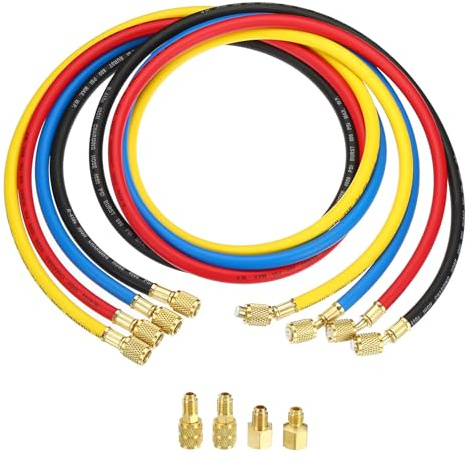 PATIKIL 4 Pack 1/4 SAE Kältemittel Befüllung Schlauch 4.9ft 800PSI | Verteiler Messgerät Schlauch, mit AC Adapter, für Klimagerät HVAC Kühlung Wartung