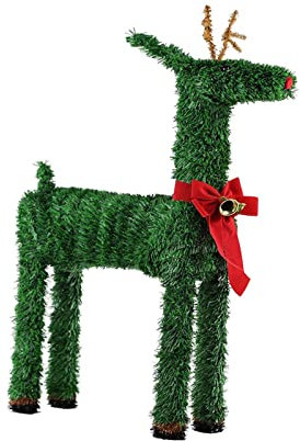 Folpus Holz Weihnachtsfiguren mit Hirschen, 27,9 cm Höhe, Rentiergeweih in Grün, Kamindekoration für Zuhause