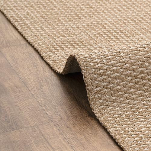 DAPHNE HOME DECOR Jute Area Rug, Machine Washable Rug For Garden, Kitchen, Bedroom, Dining Room and Living Room, Soft Short Pile, Kid Pet Friendly Rug (Brown & Ivory - Caria, 120X180 CM)