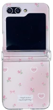 JLSDBMZ for Samsung Galaxy Z Flip 5 Transparent Phone Case, Cute Pink Flower PC Hard Shell Protective Shell, Beautiful Flower Pattern Ladies Girls Z Flip 5 Phone Case (Floral Pattern)