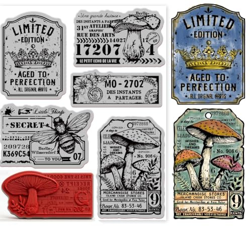 GLOBLELAND Retro Stempel Mit Pilz Und Biene Kronenetiketten 8.7X7 EVA Stempel Prägestempelsiegel Für DIY Scrapbooking Und Kartenherstellung Papierbasteldekor