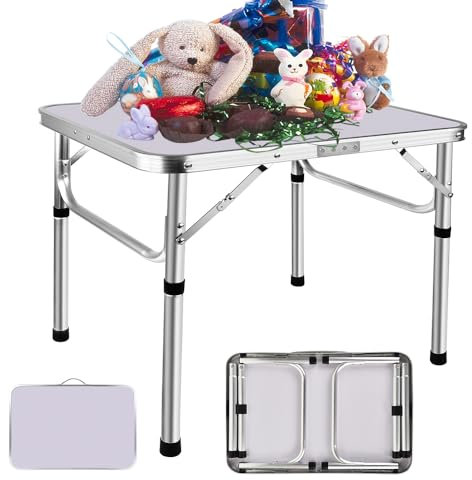 AUTOFU Portable Folding Table for Camping, Picnics, Dining - Oversized Table Top Size: 75x55cm, Foldable Picnic Table Adjustable 2 Height 33cm/70cm, Lightweight Outdoor Kitchen Tables