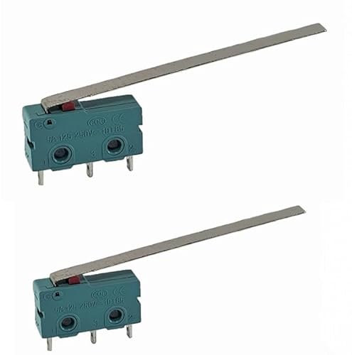 2 x Micro Push Button 3 Pins 250 V 5 A, 2 Positions On/On Limit Switch with Long Lever Arm, Toggle Switch, Touch-Sensitive Micro Switch, for Mechanics, Electronic Devices, Automatic Devices