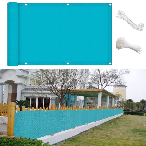 GAIFNAG Balkon Sichtschutz Balkonumspannungen 130 x 250 cm Blickdichte Balkonbespannung, Balkonverkleidung Ohne Bohren Uv-Schutz Ohne Bohren, Sichtschutz für Balkon Garten im Freien, Himmelblau