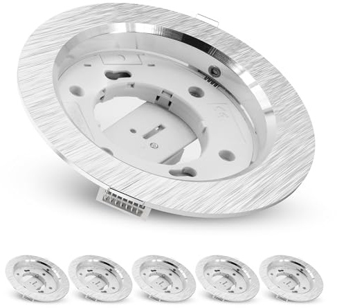 SSC-LUXon RX-3 Einbaustrahler 6er Set rund Alu für GX53 | Sechs flache Deckenspots rund silber gebürstet für Flur, Büro & Wohnzimmer - große GX53 Fassung (ohne Leuchtmittel)