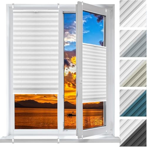 Plissee Klemmfix Ohne Bohren 48 x 105 cm, Klemmträger Befestigung Klemmträger, Plissee Sonnenschutz Plisseerollo Jalousie, Jalousie Easyfix Faltrollo, für Fenster & Tür, Weiß