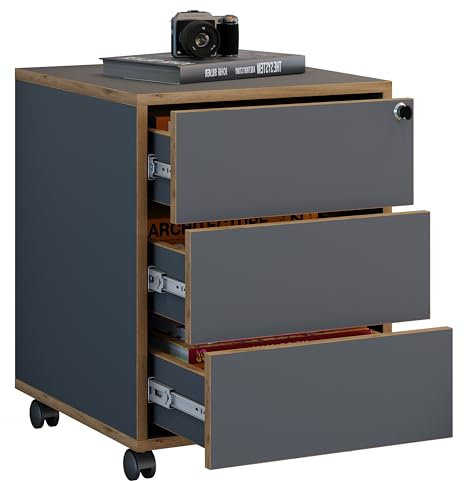 VCM Rollcontainer | Beistellcontainer mit DREI Schubladen | Maße ca. H. 50 x B. 39 x T. 45 cm | Bürocontainer abschließbar - Salia