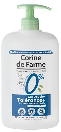 Corine de Farme - Hypoallergen douche gel 0% Tolérance + känslig hud - pH neutral, sans savon och färgant, Naturel, 100% fransk tillverkning, 750 ml