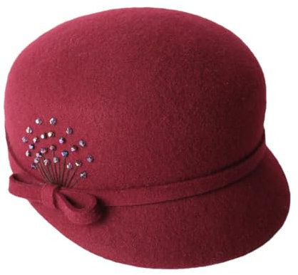 Damenhut aus Wolle mit Entenzunge, britischer Freizeithut aus Wollfilz, vielseitig und westlicher Stil, Baskenmütze, rot, Einheitsgröße