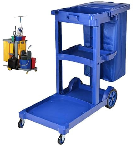 Janitorial Cart,Multi-purpose cleaning service cart,Cleaning Trolley on Wheels,cleaning cart for housekeeping，with Mop Holders,Janitor Utility Cart with Cover for Restaurants Malls Hospitals