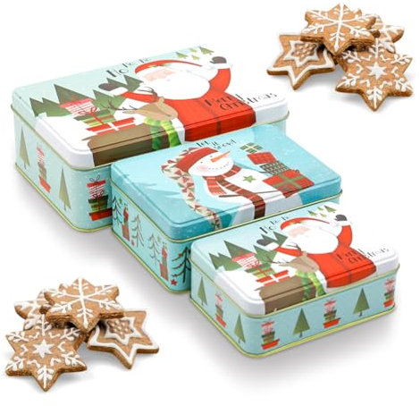 3 Pezzi Scatole Di Biscotti Di Latta Di Natale,Barattolo Biscotti Natalizie,Scatola Di Caramelle Di Immagazzinaggio Di Latta Di Natale Quadrata,Biscottiera Natalizia, Per Biscotti Caramelle Regalo (A)