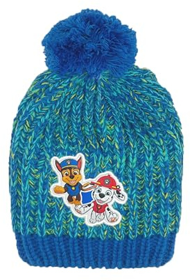 PAW PATROL Mütze Kinder | Bommelmütze | kleine Geschenke für Jungen | Chase, Marshall, Rubble | Beanie | Strickmütze | Winter | Wintermütze (DE/NL/SE/PL, Numerisch, 52, Blau)