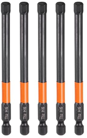 sourcing map 5pcs H6 Hex Head Drill Bit Wrench 6mm Metric Flat Tip 1/4 Hex Shank 100mm (4) Long Magnetic Black Phosphate Hexagonal Screw Driver Socket Industrial Screwdriver Power Bits