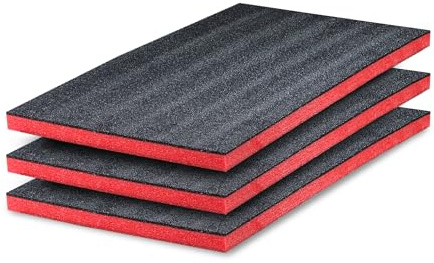 GUARDIQUE Skum i flera lager | 3 stycken | 800 x 600 x 30 mm, Shadow Foam, skärning och borttagning, anpassningsbar, Kaizen Foam, verktygsinsats för kamera, verktygslåda, verktygsvagn, röd och svart