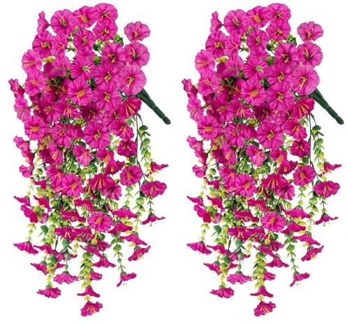 2 Pack Artificial Hanging Petunia Silk Flowers, Artificial Petunia Hanging Petunia Plants for Outdoor Home Decoration, Garden, Artificial Balcony Plants (H)