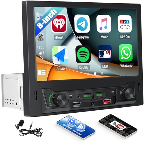SIXWIN 1 DIN Radio Coche con Wireless CarPlay & Android Auto & Mirror Link,8 Pulgadas Pantalla Táctil Estéreo con Bluetooth RDS/Am/FM DSP 2USB Mirror Link Controllo del Volante Youtube+Mic