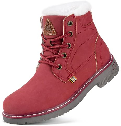 Mishansha Botas de Nieve Niña Niño Botines de Invierno Caliente Forro Zapatos Cómodas Antideslizante Al Aire Libre Boots, Rojo 33