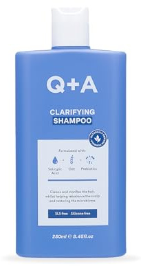 Q+A klargörande schampo (250 ml), uppfräschande hårbotten borttagning, fuktgivande och mikrobiombalanserande hårvård, salicylsyraschampo, med havregryn och prebiotika