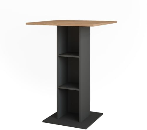 Vicco Bartisch Repose, Goldkraft Eiche/Anthrazit, 75 x 75 cm | zur Verwendung als Stehtisch mit höhenverstellbaren Einlegeböden