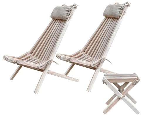 Gov Wood Liegestuhl Klappbar Holz, Chair 2X + Table Natur