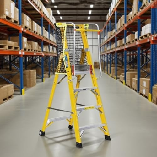 Escabeau Échelles D'entrepôt avec Roues et Plateforme, 3/4 Marches Escabeau Roulantes Chariot, Marche Pied Pliable pour Garde-manger Garage, Tabouret Pliant pour Étagère de Magasin(Platform height: 11