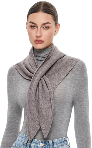 PULI Women's Taupe Melange 100% Wool Triangle Scarf Neck Warmer Winter Fashion Accessories Gift Package