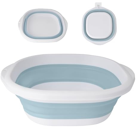 SZWLJ Blue & White Small(3.5L) Thickened Collapsible Washing Up Bowl - Foldable Storage Basin for Kitchen/Camping, Collapsible Bowl Basin, Lightweight Portable for Travel & Home Use