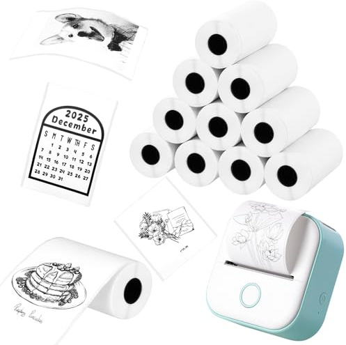 Lot de 12 rouleaux de papier thermique autocollant pour imprimante - 53 x 28 mm - Pour impression photo, notes, étiquettes de prix