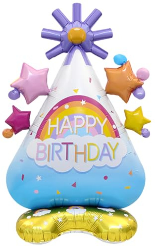 Ovanda Happy Birthday Ballon 97 x 64 cm, XXL Folienballon Geburtstag mit Regenbogen und Sternen, Happy Birthday Luftballon für Erwachsene, Party Deko, Helium Ballon Geburtstag