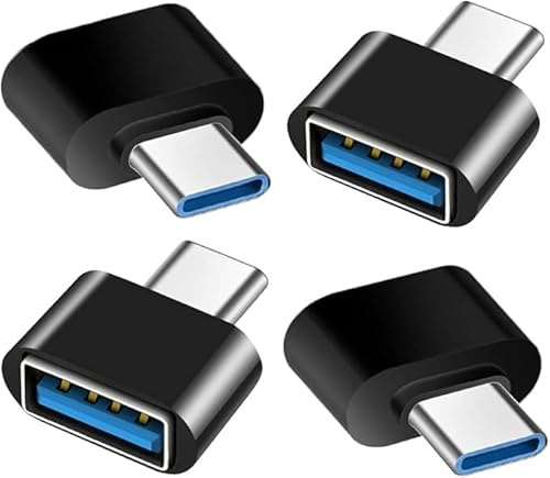 Adaptateur USB C vers USB (Lot de 4), Adaptateur USB-C Mâle vers USB-A 3.0 Femelle OTG Compatible avec MacBook Pro, Samsung Galaxy, Téléphones Type-C et Plus (Noir)
