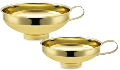 Juego de 2 embudos de boca ancha de acero inoxidable para cocina 304 de grado alimenticio con cuerpo curvado y mango grueso para cocinar, hornear, café, aceite, líquidos, 10,4 cm y 14,8 cm