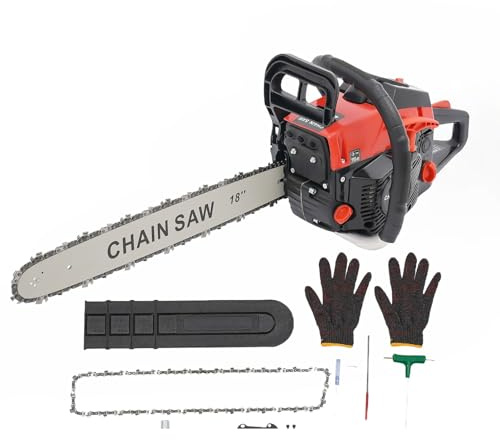 58cc Petrol Chainsaw 18 Inch, 2-Stroke Gas Chainsaw 2.2kW with Chain Brake & Anti-Vibration, Heavy Duty Tree Cutting Saw for Forestry Farm Firewood, Automatic Oiler