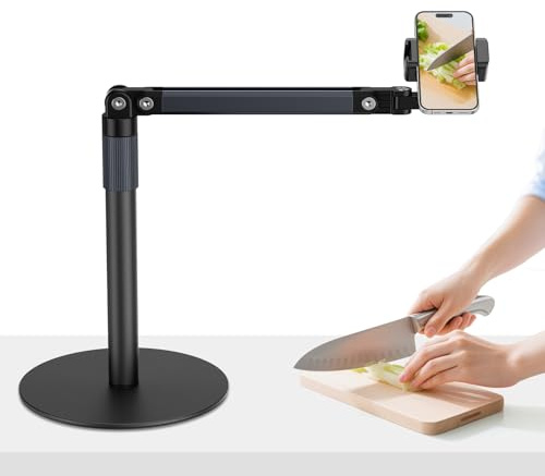 Mechprip Supporto Telefono Scrivania con Base Robusta, Porta Cellulare da Tavolo Multiuso, 360° Supporto Cellulare da Tavolo, Porta Cellulare per Riprese Video, Live Streaming, Cucina e Pittura
