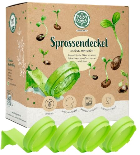 Ribbstodlingsset – 4 x groddlock Ø 86 mm för groddglas och groddglas – Lämplig för många konserveringsburkar – groddlock för broccoli, Alfalfa, rädisor, Mungsbönor och andra groddfrön