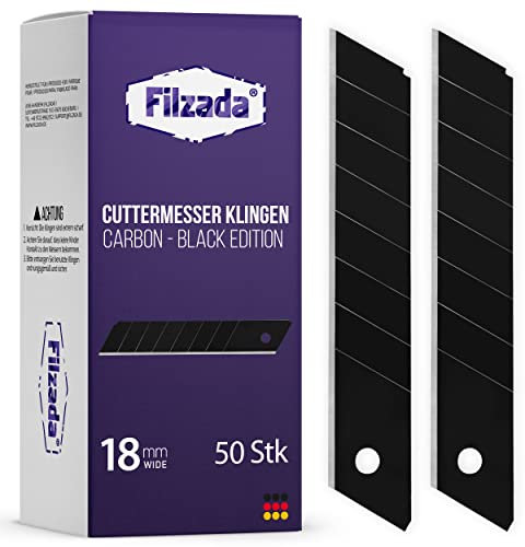 Filzada 50x Cuttermesser Klingen 18mm - Abbrechklinge/Messerklinge Carbonstahl - Black Ultrascharf
