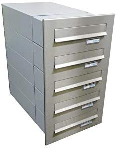 5er Edelstahl Mauerdurchwurf Briefkasten - Tiefe 39-62 cm- B-042
