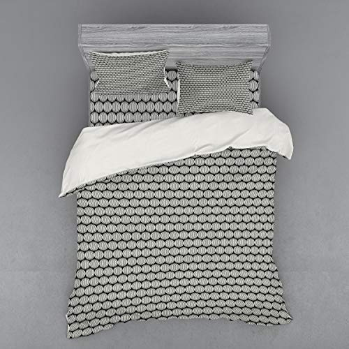 Ambesonne Abstract Duvet Cover Set, Ogee Pattern Circular Motifs Calm Tones Duo-Tone Illustration, 4 Piece Bedding Set with Shams and Fitted Sheet, Queen Size, Olive Green Off White