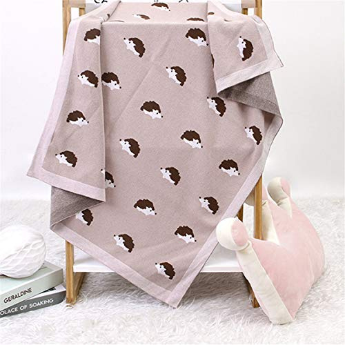 Surwin Strickdecke Babydecke Kuscheldecke Baumwolle, Mädchen und Jungen Babys Gestrickt Kinderdecke Freien Krabbeldecke Perfekt für Kinderwagen Babybett (80x100cm,Rosa Igel)