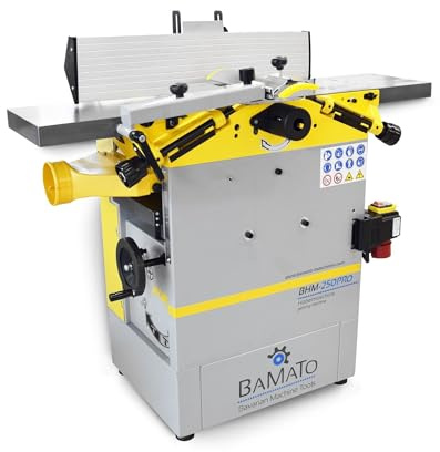 BAMATO Abricht- und Dickenhobelmaschine mit Spiralmesserwelle | BHM-250PRO | 400V Elektromotor | 24HM Messer | 250mm Hobelbreite | Hobelmaschine Dickenhobelmaschine