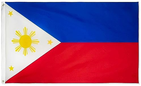 Philippines Flag 5ft x 3ft with Brass Eyelets – Polyester Filipino Flag Banner for Independence Day, Community Events, Home & Garden Display