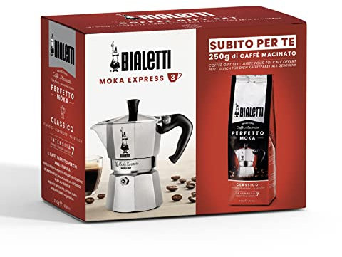 Macchinetta Caffè Caffettiera Moka Bialetti Morenita in Alluminio 3 Tazze + Caffè Macinato 200 gr