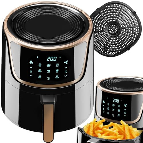 tectake® Heißluftfritteuse XXL, 8,5L Fassungsvermögen, Touchscreen-Display, Airfryer mit 8 Programmen, Heissluftfritteuse ohne Fett und Öl, spülmaschinengeeignet, Zubehör Rezeptheft - schwarz