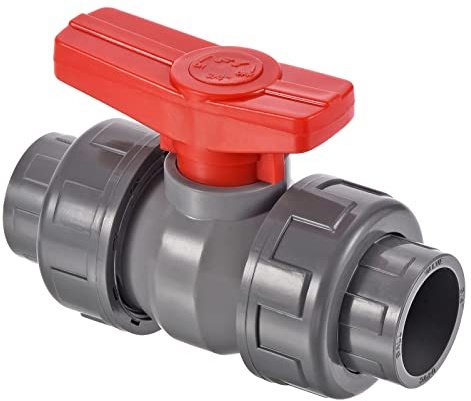 PATIKIL 25mm ID Double Union Ball Valve, 1 Pack PVC Socket Type Shut-Off Valve Switch for Water Flow Control, Gray